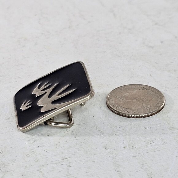 Vintage Silver & Black Enamel Swallow Design Belt Buckle Flying Birds - Picture 5 of 8